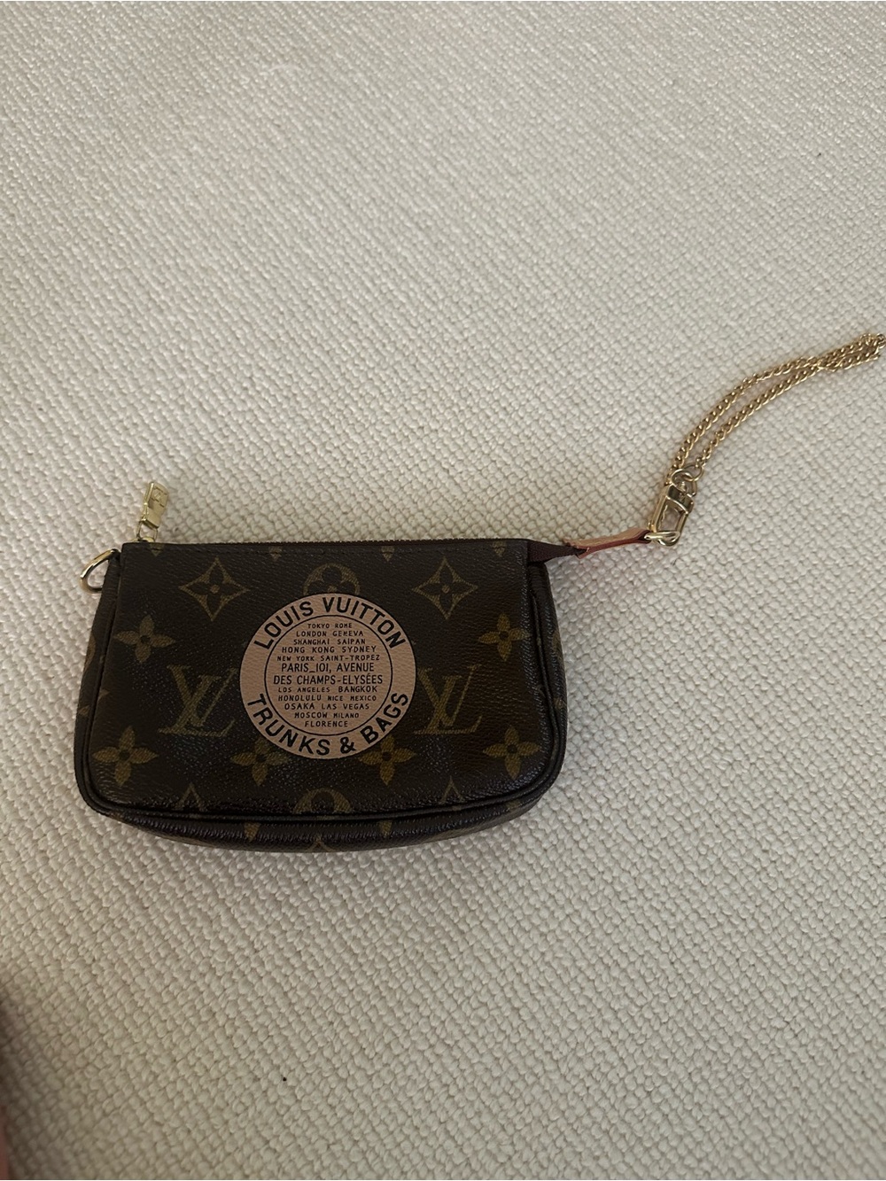 Louis Vuitton Monogram Canvas Mini Pochette with Chain - Brown